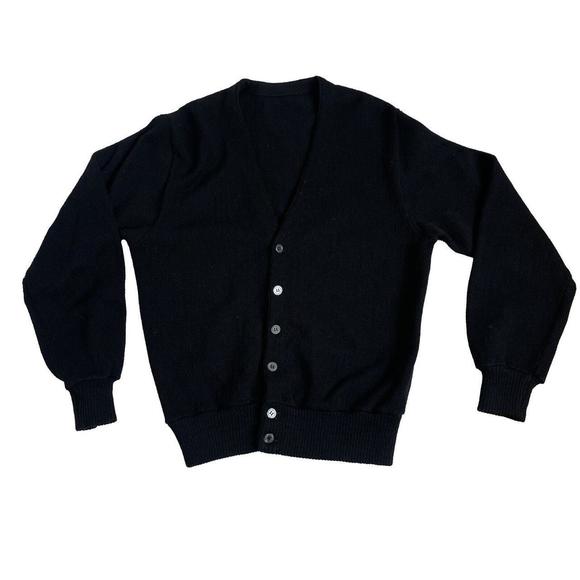 トップス 70s- black virgin wool cardigan Vintage | Sweaters | Vintage 6s 70s Black Wool Cardigan With